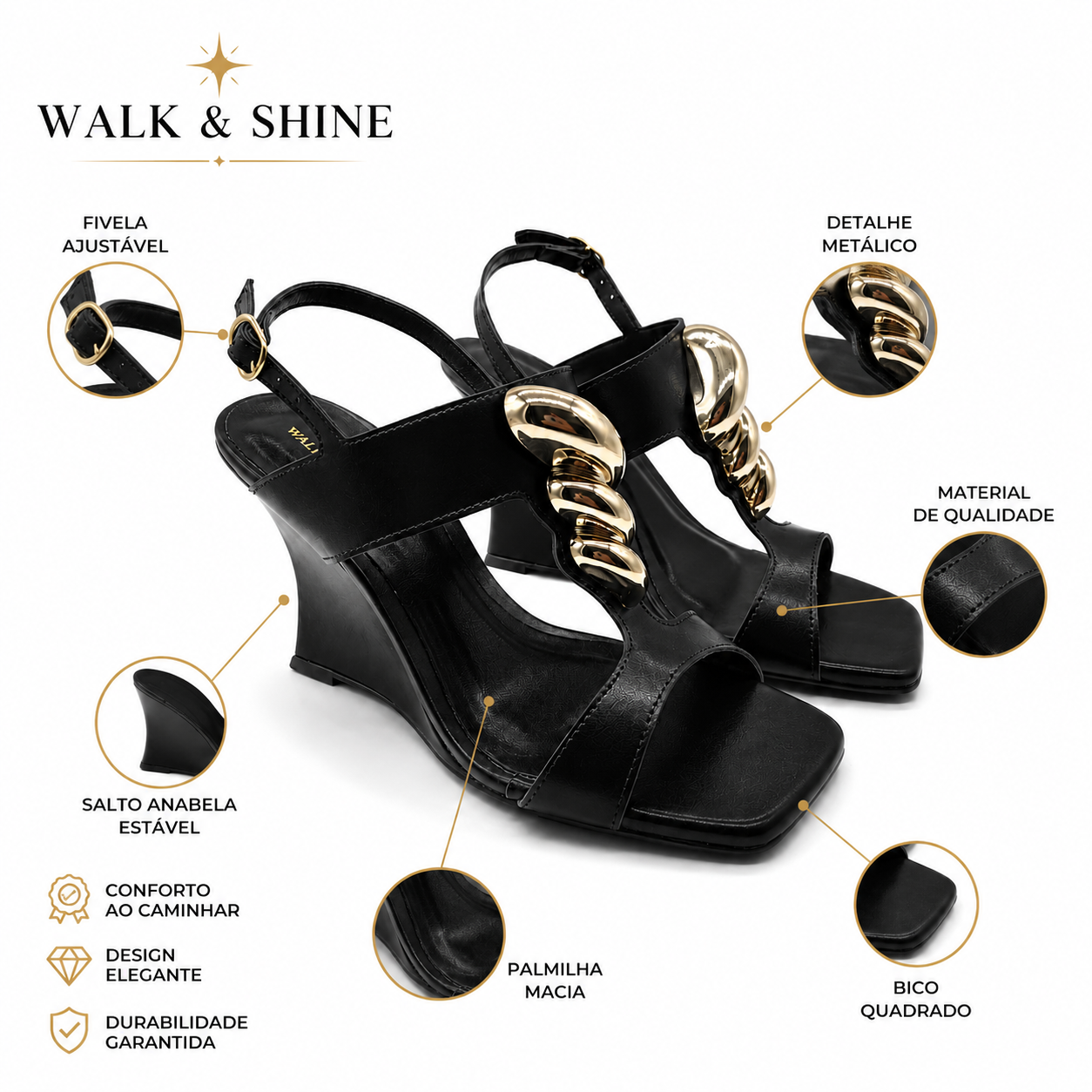 Essence Preto detalhe em Dourado Salto — ângulo 3